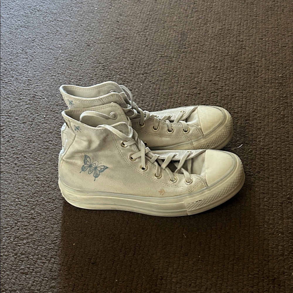 White High-Top Sneakers with Butterfly Design